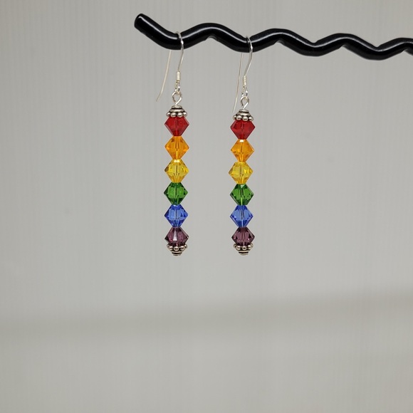 Crystal Rainbow Pride Drop Dangle Earrings - Picture 4 of 6